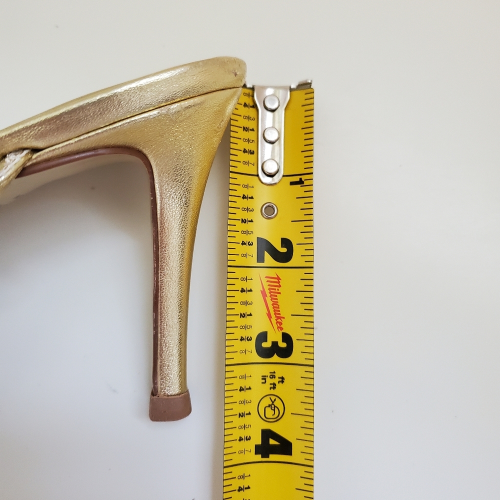 Gold Leather & Rhinestone lace up heel sandles - Picture 3 of 16